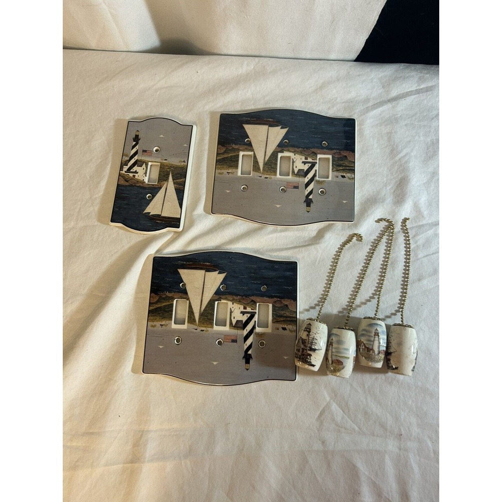 Warren Kimble 1999 Ceramic Lighthouse Light switch Set